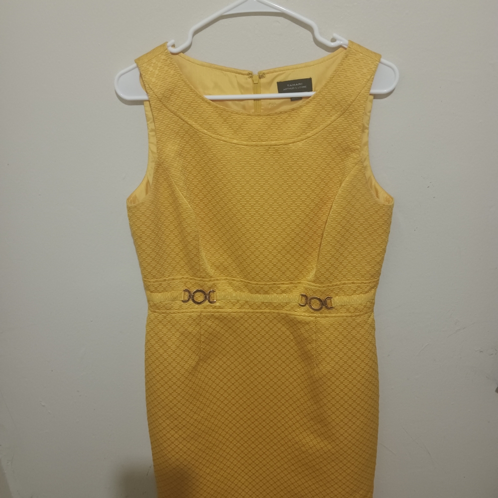 Tahari Bright Yellow Textured Sheath Dress